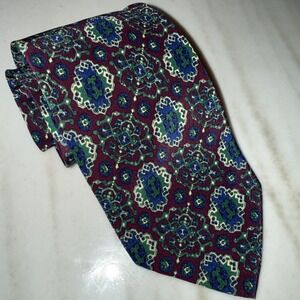 Valentino Cravatte Men's Necktie Navy, Burgundy and Green, Silk Handmade ITALY